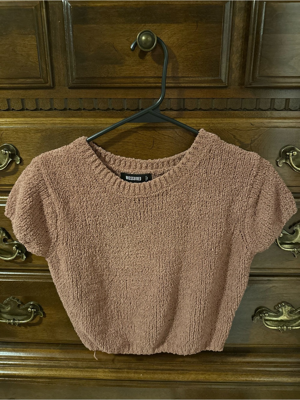 Missguided Dusty Mauve Short Sleeve Textured Crew Sweater